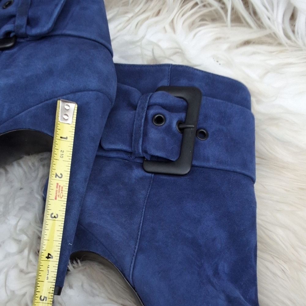 Via Spiga Blue Suede Side BuckleStiletto Ankle boots 10 NEW - Picture 9 of 14